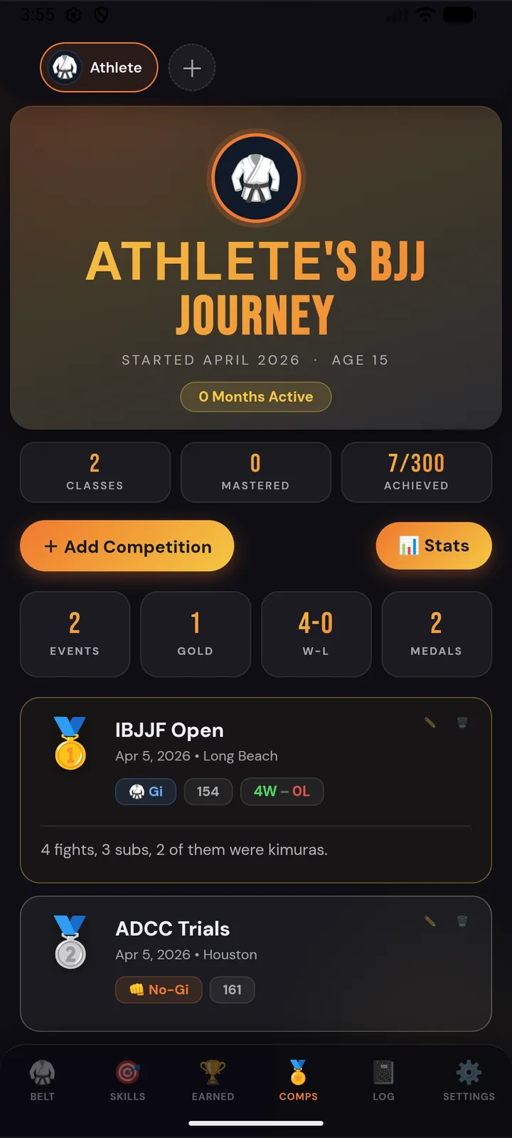Competitions screen