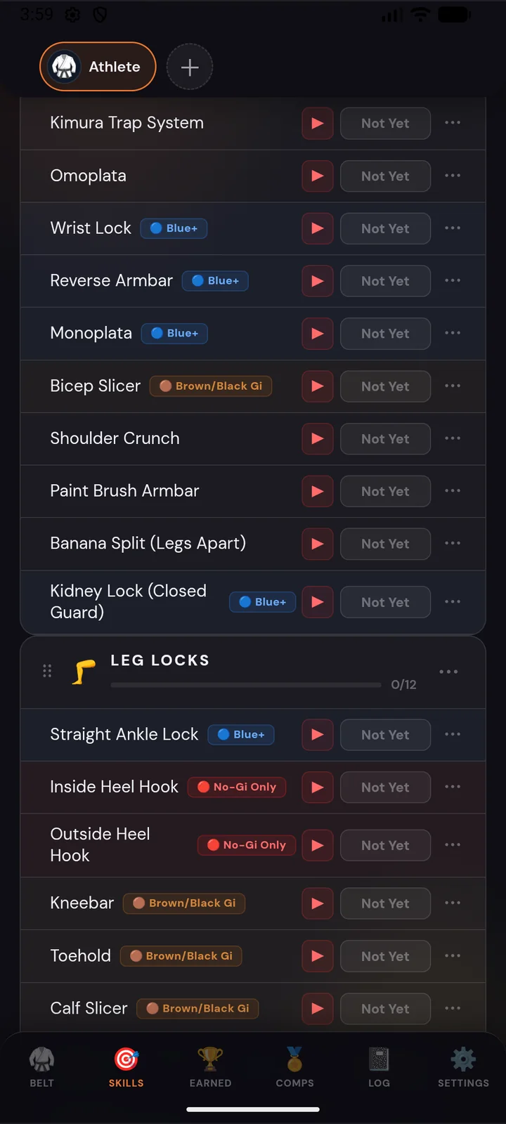 Skills screen