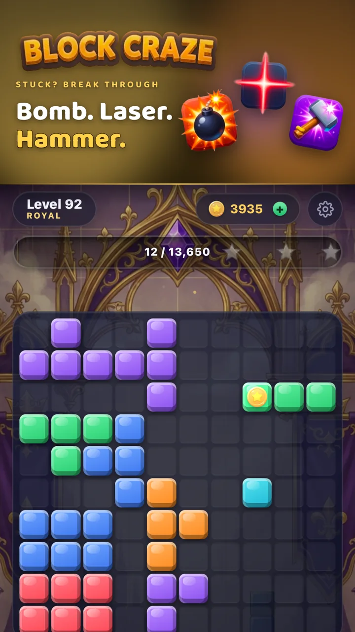 Bomb, laser and hammer power-ups