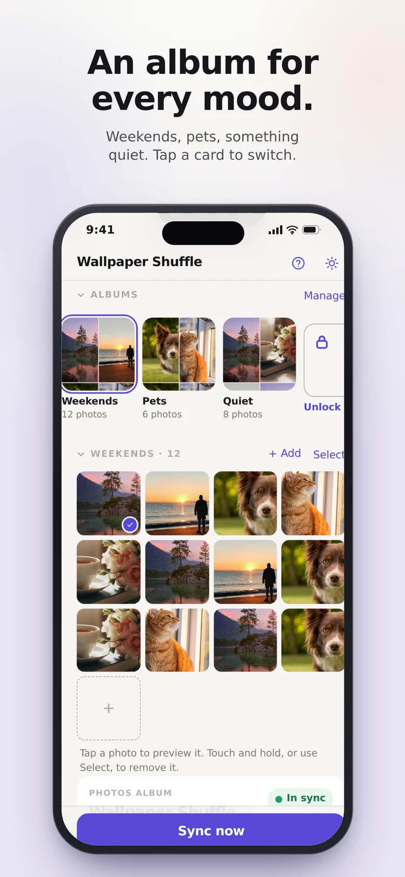 Albums screen in Wallpaper Shuffler